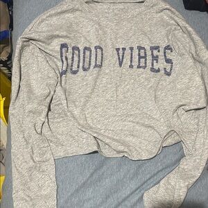 Grayson Threads Gray Crop Top with 'Good Vibes'